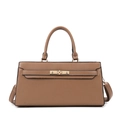 Caramel brown pebbled leather handbag with metal turn-lock and adjustable strap - Khaki Single Bag
