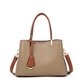 Khaki pebbled leather tote bag with brown contrast handles and gold hardware details - Khaki Single Bag