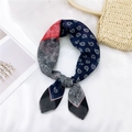 Navy blue and red paisley cotton linen square scarf with floral print pattern - 11 Cotton Paisley Grid Black
