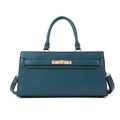 Dark green pebbled leather tote bag with gold twist lock and adjustable shoulder strap - Blue Single Bag