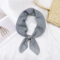 Chic black and white checkered cotton linen neck scarf tied in a stylish knot - 28 Cotton Small Grid White