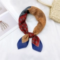 Colorful paisley cotton linen small square scarf for women featuring red and yellow patterns - 14 Cotton Paisley Grid Blue