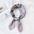 Light purple silk square scarf featuring a vintage cartoon bear print and striped edges - Basset Hound Grey