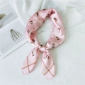 Pink silk square scarf with cute dog print and monogram patterns tied in a bow knot - Basset Hound Pink