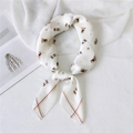 White silk square scarf with dog illustrations and geometric print on pleated fabric - Basset Hound Beige