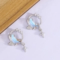 S925 silver star and moon stud earrings with blue opal and sparkling zircon accents - Iridescent Star & Moon Style (A244)