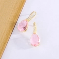 Boucles d'oreilles dorées avec zircons roses taille poire et accents en diamants brillants - Or (XP32-Or)