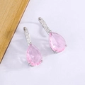 Boucles d'oreilles élégantes en zircon rose avec crochets argentés sertis de pierres - Or Blanc (XP32-Or Blanc)