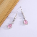 Orecchini pendenti in argento con pietre rosa a goccia e scintillanti zirconi trasparenti - Oro Bianco