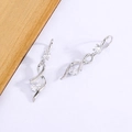 Elegant S925 silver long drop earrings with twisted knot design and white round crystals - Clear White Zirconia (XP34)