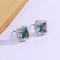 Irregular lava silver square earrings with geometric blue crystals in minimalist style - Irregular Lava Blue Gemstone Style (XP41)