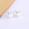 Minimalist cat ear pearl stud earrings in silver finish with white round pearls - Cat Ear Pearl Style (C339)
