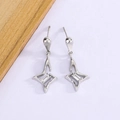 Silver falling star earrings with rectangular zircon on a clean white background - Silver Geometric Star (XP52)