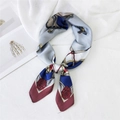 Classic equestrian pattern square scarf featuring stirrups and floral motifs in navy and red - Bag Strap Wine Red