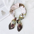 Elegant equestrian chain pattern silk scarf in beige and green for neck decoration - Bag Strap Brown