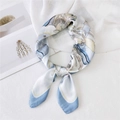Artistic light blue square silk scarf with abstract patterns for elegant women's decor - Horse Gear Light Blue