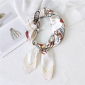 Elegant pearl white silk square scarf with vintage red and gold belt buckle prints - Horse Gear Beige