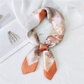Elegant square silk scarf in orange and beige featuring retro rose and paisley patterns - Paisley Geometric Orange