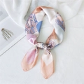 Pink and light blue paisley silk scarf with rose floral patterns and silky finish - Paisley Color Block Apricot