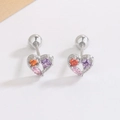 Boucles d'oreilles cœur en argent S925 avec zircons colorés et fermoirs à vis - Style Coeur En Zircon Coloré (C346)
