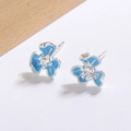 Blue iris flower earrings with silver petals, light blue enamel and sparkling zircon center - Blue Iris Flower (C340)