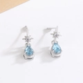 Elegant water drop earrings featuring blue zircon and star studs in 925 silver - Lake Blue Water Drop Style (A254)