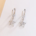 Sparkling S925 sterling silver star hoop earrings with pave cubic zirconia stones - Star Dangle Style (HL-153)