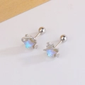 Star-shaped moonstone stud earrings with saturn ring design and silver screw backs - Planet Star Style (C349)