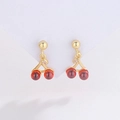 Gold cherry drop earrings with red resin fruit and sparkling cubic zirconia accents - Cherry Shape (A258)