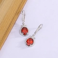 Orecchini a gancio in argento con grandi zirconi ovali rossi e micro pavé bianco - Argento Zirconia Rossa