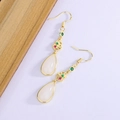 Chinese style gold teardrop earrings with white jade stone and colorful crystal accents - Gold (XP81)
