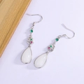 Elegant Chinese style silver drop earrings with white jade-like stones and crystals - Platinum Color (XP81)