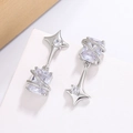 Asymmetric silver star earrings with rectangle cubic zirconia and twisted metal details - Asymmetric Four-pointed Star Rectangle Zirconia Stud Earrings (XP89)