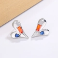 Minimalist heart stud earrings with orange and blue zircon gems on polished silver base - Heart Multi-color Zirconia Style (XP98)