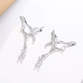 Silver liquid metal butterfly tassel earrings with crystals and rectangular gemstones - Liquid Butterfly Square Zirconia Style (XP97)