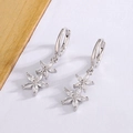 Silver flower drop earrings with S925 stamp and marquise-cut cubic zirconia crystals - Silver Double Flower Style (HL-162)