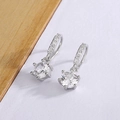 Elegant six-prong silver moissanite earrings with small diamond accents on white background - Six-Prong Round Zirconia Drop Earrings (HL-167)