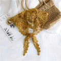 Ginger yellow crochet lace triangle headscarf with floral patterns and wavy edges - 18*120cm / Academy Yellow