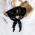 Solid black lace triangle scarf with hollow floral design and delicate tie straps - 18*120cm / Academy Black