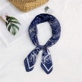 Elegant navy blue paisley square silk neckerchief with classic white floral prints - Navy Floral Paisley