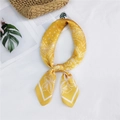 Yellow paisley silk-like square scarf with floral pattern tied in a stylish bow knot - Yellow Floral Paisley