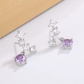 Elegant silver earrings with purple zircon cluster and water drop stud design for women - White Gold (XP103)