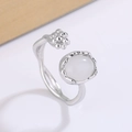 Minimalist moonstone open ring with silver metal beads and adjustable band design - White Moonstone Flower Cluster Style (X47)