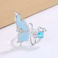 Anello farfalla in argento con ali blu nebbia e zircone blu a cuore stile minimalista - Stile Zirconia a Cuore Farfalla Blu Chiaro (X46)