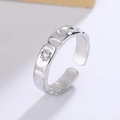 Adjustable sun and star couple ring in hammered silver with a sparkling zircon stone - Starburst Hammered Style (X50)