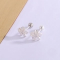 Elegant floral silver studs with zirconia center and secure screw back ball design - Five-Petal Flower Style (C370)