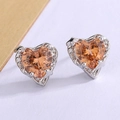 Orecchini in argento con pietre arancioni a forma di cuore dal design 3D strutturato - Stile Cuore Champagne (XP117)