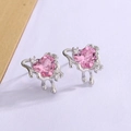 Pendientes de corazón de lava con circón rosa y acabado en plata líquida mujer - Estilo de Lava Fluida de Corazón Rosa (XP115)