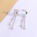 Elegant starry butterfly moon earrings with tassel fringe and cubic zirconia stones - Iridescent Butterfly Moon Tassel (XP126)