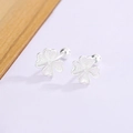 Silver four-leaf clover stud earrings with hollow filigree and screw ball back closure - Silver Hollow Clover Style (C376)
